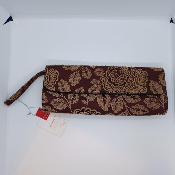 Target Handbags - Beaded Silk Evening Clutch Wristlet Bag Burgundy Brown curtain print style NWT